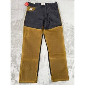 Filson x Wrangler Two-Tone Adventure Jeans Mens 33x32 Blue Denim Tan Relaxed NWT